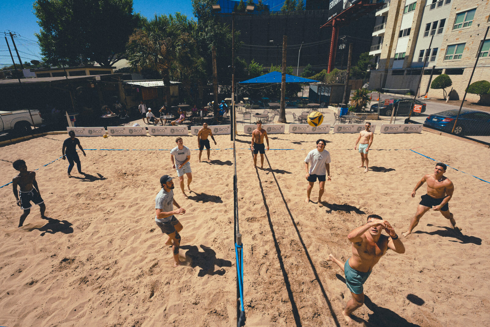 Sand volleyball with the Austin skyline
